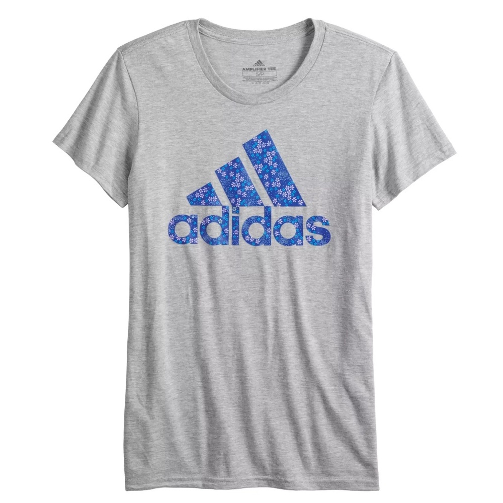 Adidas Badge of Sport Mini Floral Graphic Tee Gray Size XL EUC Women’s Gray Blue